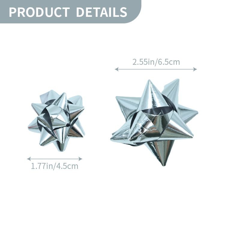 Plastic Silver Foil Gift Bows 4.5cm 6.5cm Assorted Sizes Star Bows For Gift Wrapping factory