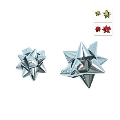 Bwâu Anrheg Ffoil Arian Plastig 4.5cm 6.5cm Meintiau Amrywiol Bwa Seren ar gyfer Lapio Anrhegion